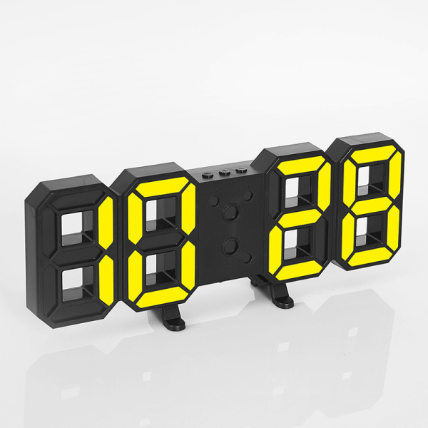 1 stk LED digital veggklokke, justerbar lysstyrke, svart etui Ye