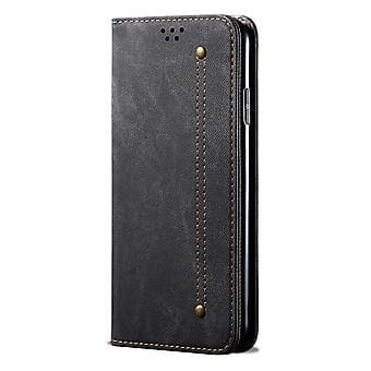 Til OPPO Realme X50 Pro Denim Texture Læderetui (Sort)