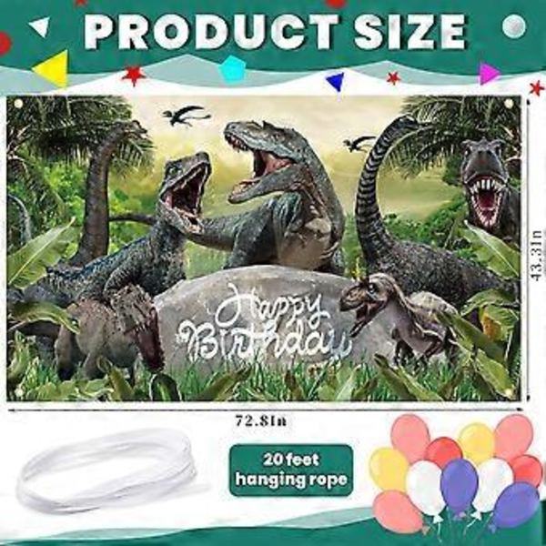 Dinosaurusten Syntymäpäiväkoristeet Banneri Taustakangas Safari Djungel Dinosaurusten Maailma Syntymäpäiväjuhlatarvikkeet Pojille Lapsille Dino-Teemallinen Syntymäpäiväsuosio