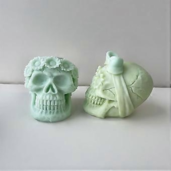 3D Kraniehoved Lys Silikoneform DIY Halloween Ornament Epoxy Resin Gips Håndværk Støbeforme Boligdekoration Værktøj (krans)