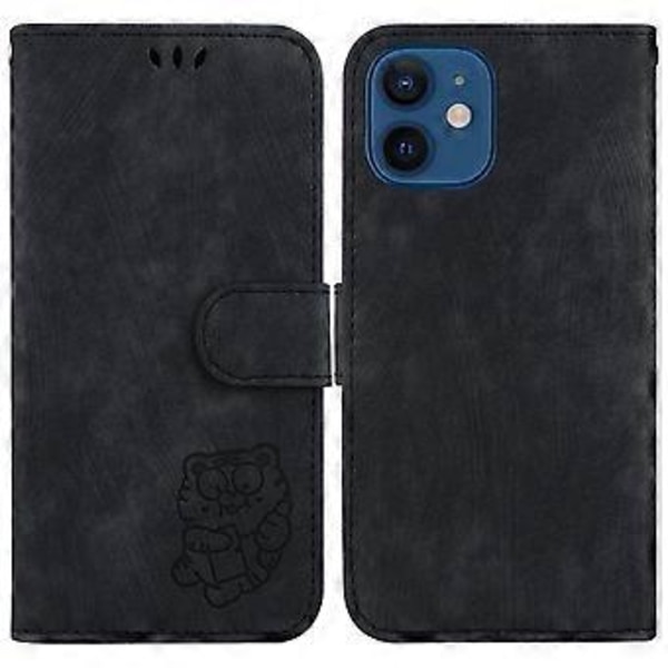 Præget Læderetui Til iPhone 12 mini (Sort)