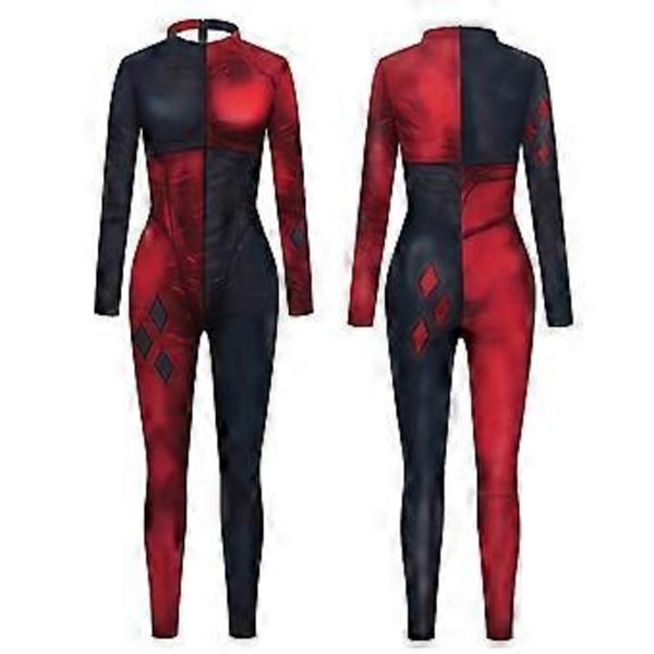 Kvindes Harley Quinn Halloween Party Cosplay Kostume Jumpsuit Elastisk Bodysuit (L)