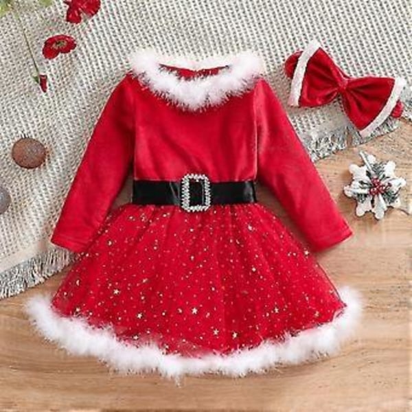 2 st barn flickor julklänning med hårband långärmad röd sammet fluffig tutu klänning fest prinsessklänningar babykläder 1 5 år