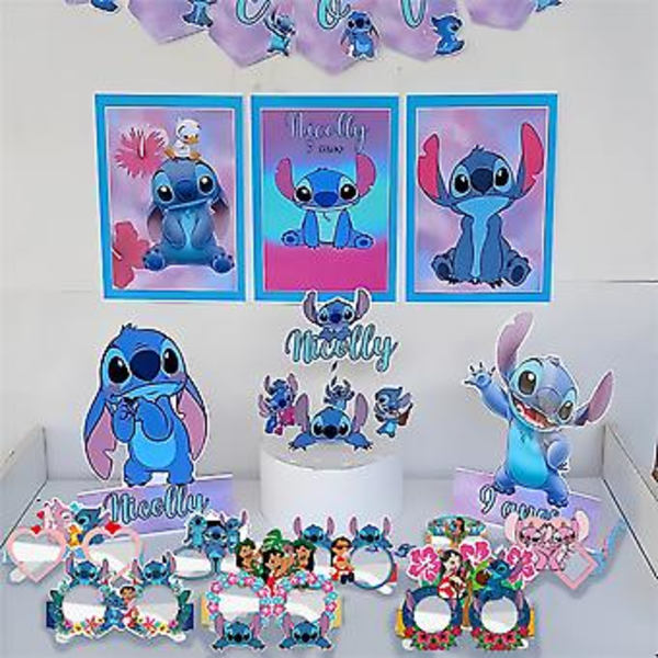 Lilo & Stitch -hauskat juhla-lasit tarvikkeet koristeluun valokuva-koju propsit syntymäpäivä häät selfie-kuvaus juhla-suositukset (8 kpl)