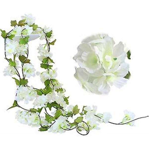 2-pack 230 cm Konstgjorda Körsbärsblommor Rankor Växt Artificiell Murgröna Hängande Gröna Blad Silke Girlang för Inomhus Utomhus Hem Hotell Trädgård Fest Bröllop Dekoration