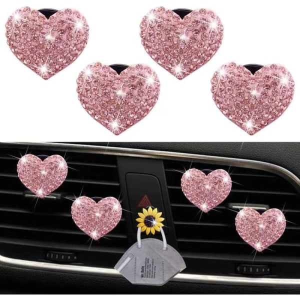 Bling Heart Air Vent Clips, Crystal Heart Car Air Freshener Vent