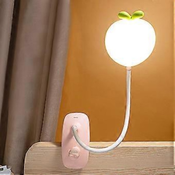 LED Klemmelampe til børneseng, fleksibel 360-graders clip-on lampe med 3 belysningstilstande og 5 dæmpbare niveauer, USB genopladelig trådløs LED bordlampe, pink