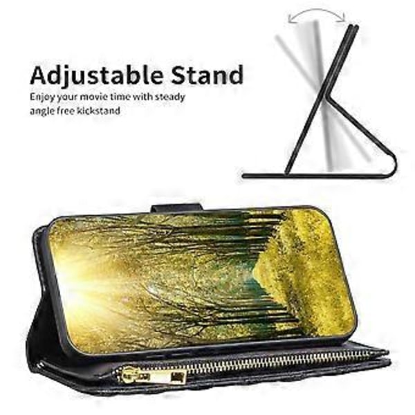 Plånboksfodral med stativ för iPhone 15 Pro Max, skal med blixtlåsficka, läderfodral (Stil A)