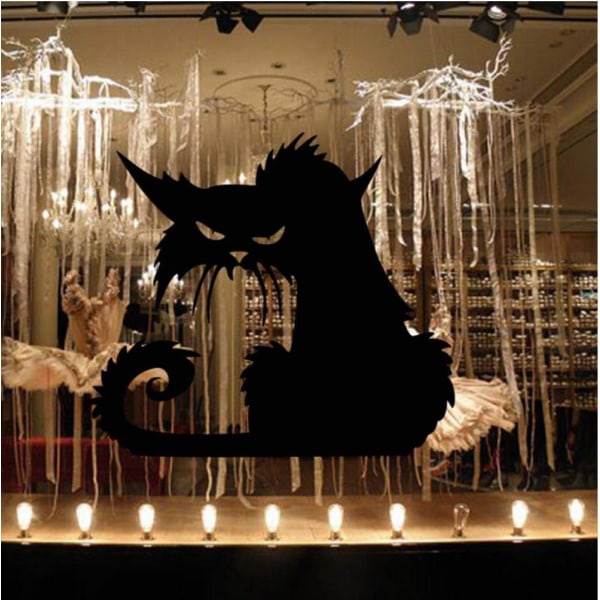 1 stk Skræmmende Halloween Uhyggelig sort kat glasvinduesklistermærker Væg D