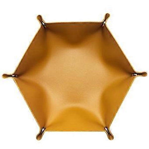 Tärningsbricka PU Läder Tärningsfällbar Hexagon Bricka Tärningsmyntväska Hållare Hemmabar (Liten Gurkmeja)