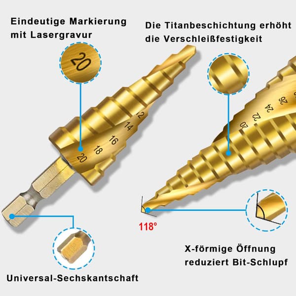 Trin Drill Bit 4 til 20 mm, HSS Konisk Drill Bit Til Metal, Træ, Plast