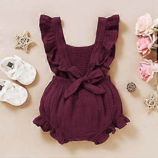 KATEA Spædbarn Pige Rufflet Ærmeløs Romper Casual Sommer Jumpsuit Bomuld Linned Tøj