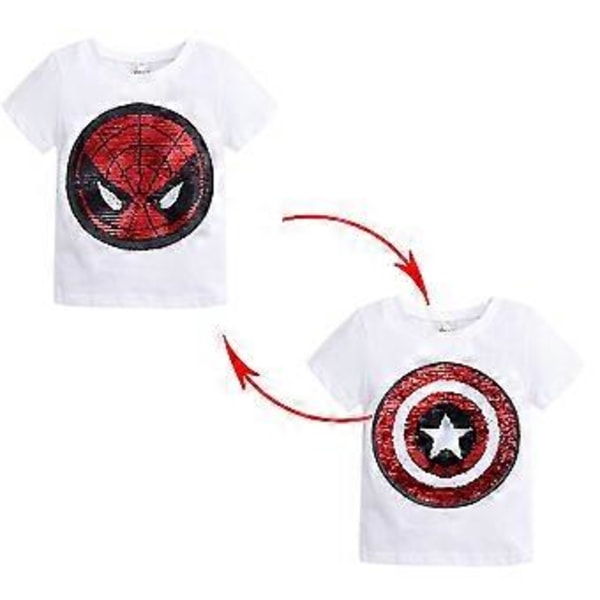 Barn Pojkar Flickor Tecknad Spiderman T-shirt Paljetter Vändbar Mönsterförändrande Toppar -NMAOV(1-2 År Vit)