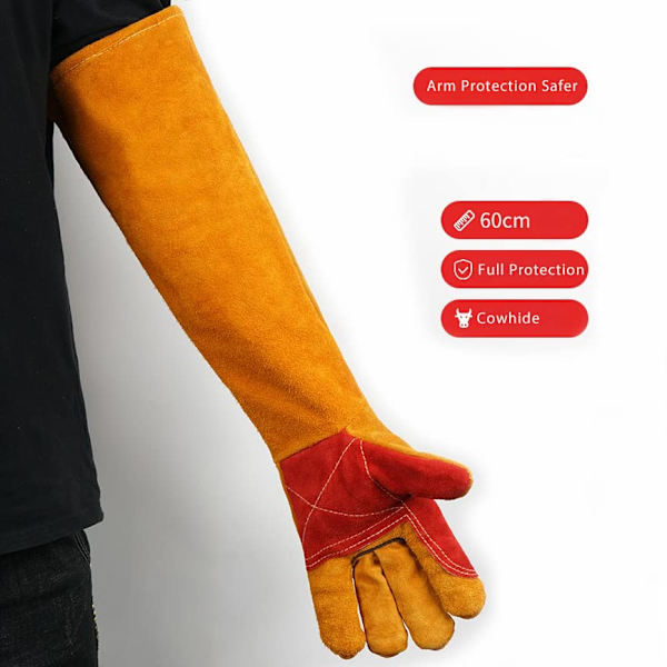 (Gul), 60cm Anti-Bite Arbeidshansker, Heavy Duty Anti-Graffio Leat