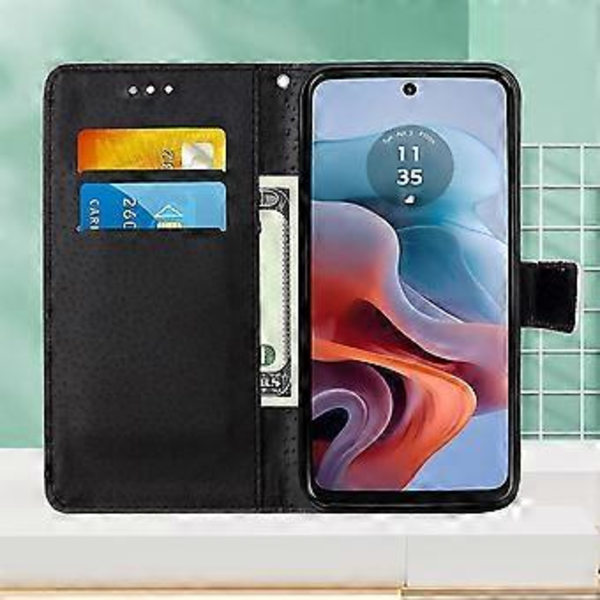 Enkelvävt PU-telefonfodral för Motorola Moto G34 (Svart och Vit Tiger)