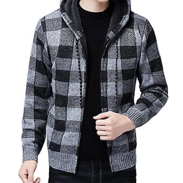 Fianao Herrjacka Rutiga Mönster Andningsbar Polyestertröja Huvtröja för Vinter (2XL Grå)