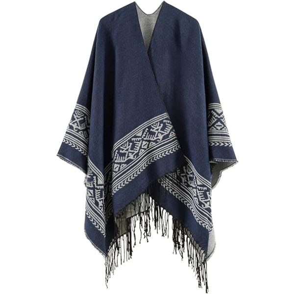1 stk. Cape Sjal Elegant Varm Firkant Høst og Vinter Dame Marine B