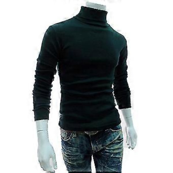 Herre Strik Roll Turtle Neck Pullover Jumper Toppe Sweater Bluse (L Mørkegrøn)