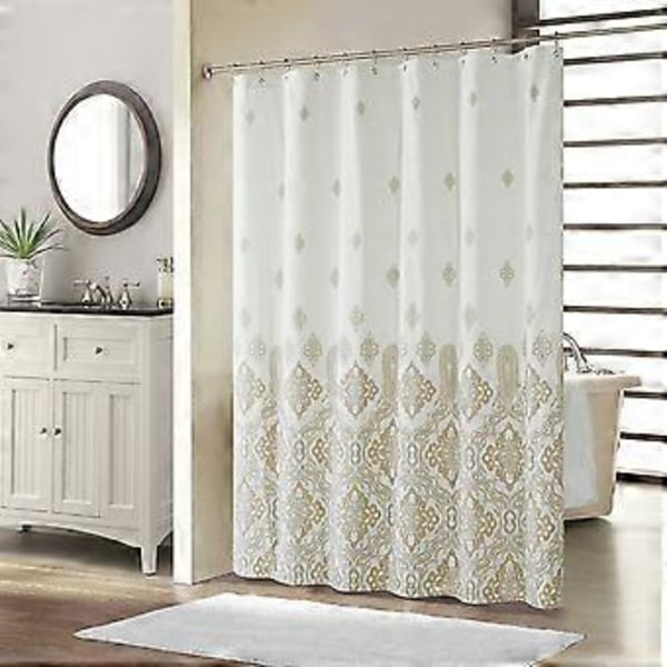 Duschdraperi i tyg med blommönster, Långt blått och vitt duschdraperi, Teal och brunt växt duschdraperi för badrum - 72\" B x 72\" H