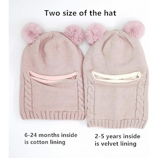 Baby Vinterhatt Halsduk Set, Unisex Toddler Hat Halsduk, Rosa