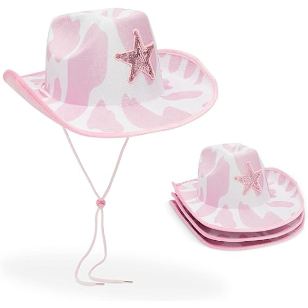 Rosa ku mønster cowboyhatt for barn og cowgirls (én størrelse passer alle)