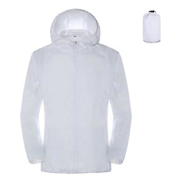Vindjakke med hætte, lange ærmer, indsnævrende manchetter, lommer, lynlåslukning, mænd og kvinder, vandtæt, solbeskyttelse (3XL Hvid)