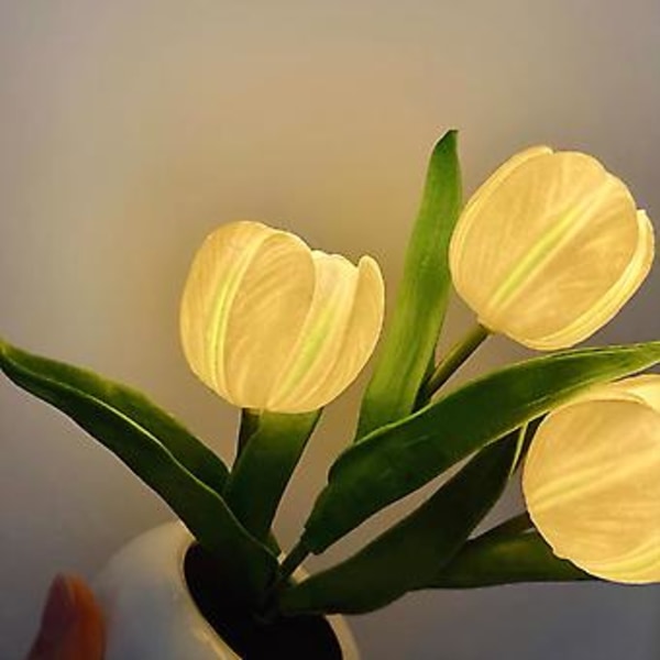 (20% RABATT!) Simuleringsblomma Lampa LED Tulpan Bordslampa Nattlampa Konstgjord Blomma (Vit)