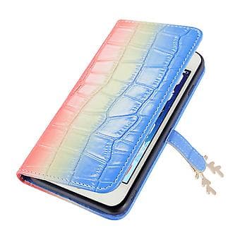 Telefonfodral med älgmönster för iPhone 5 5s SE med kortfack, snodd, PU-lädermaterial, plånboksfunktion, hörnfallskydd (röd blå)