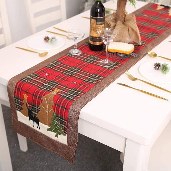 Julebordløber, ternet juletema middagsbord flag P