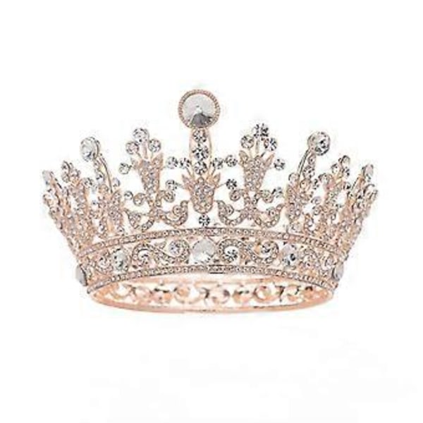 Kristall brudkrona strass drottning tiara huvudbonad (Roséguld)