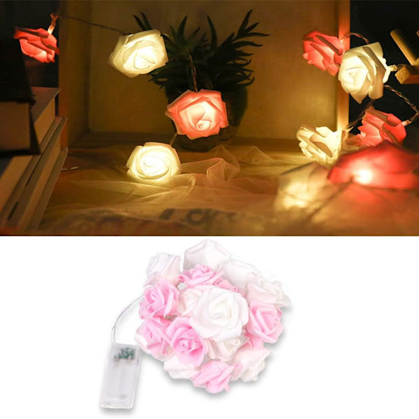 Rose Lyskæde 3M 20 LED Batteridrevet Rose Blomst Varm Hvid