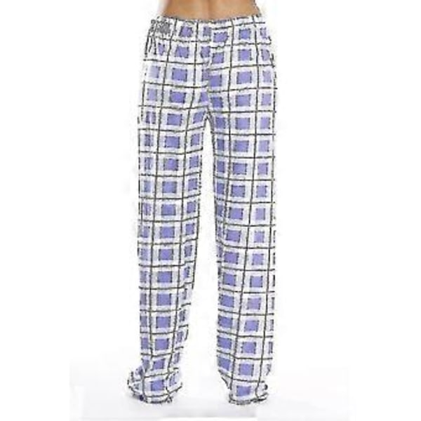 Naisten pyjamahousut taskuilla, pehmeät flanelliruudullinen pyjamahousut Z (M violetti)