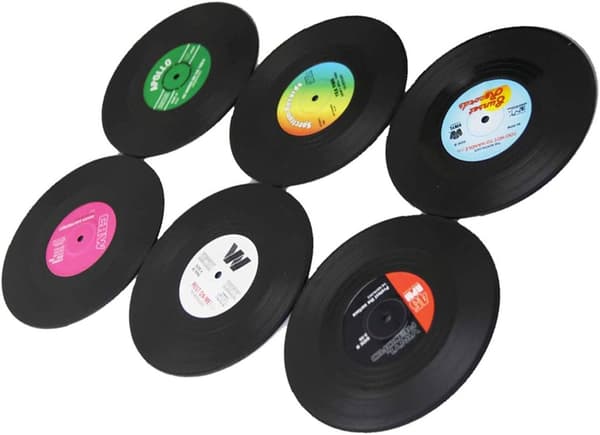 Sett med 12 retro-glassbrikker for CD Black, under glass, coasters, coa