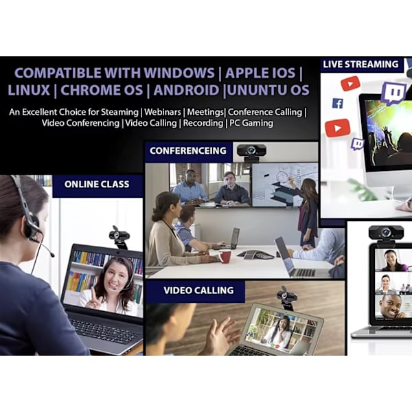 USB-webkamera til computer, webkamera til videokonference i vivo, F