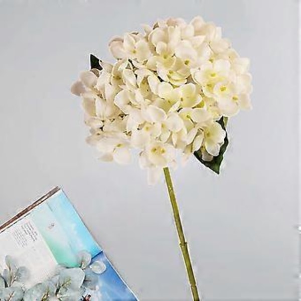 1 Gren Kunstig Blomst Realistisk Utseende Ingen Vanning 6 Gafler Simuleringshortensia Bryllupsdekorasjon Hjemmeinnredning (Hvit)