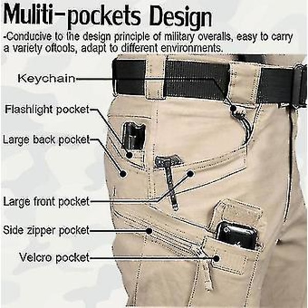 Män's Taktiska Cargo Byxor Swat Byxor Utomhus Sport Vandringsbyxor Multi-fickbyxor Träningsställ Armbyxor-r(s Svart)