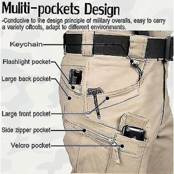 Miesten Taktiset Cargo-housut Swat-housut Ulkoilmaurheilun Vaellushousut Monitaskuhousut Harjoitushaalari Armeijan Housut-r(XXXL Harmaa)