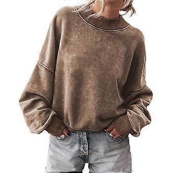 Casual langærmet sweatshirt til damer, basic løs pasform, mock crew neck, letvægts tunika pullover efterårstøj rød M Red M