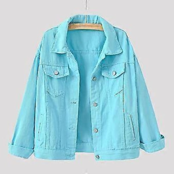 Damjacka i denim, långärmad, varm, enfärgad, vår/höst, XL, himmelsblå