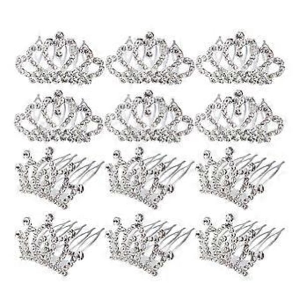 12 st Små Krona Hårkammar för Barn - Mode Rhinestone Hårborste Hårband Hårtillbehör (2 Mönster Varje 6 st)