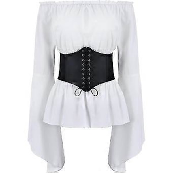 Ny Dam Renaissance Blus Toppar Korsett Midjebälte Medeltida Viktoriansk Off Shoulder Långärmad Skjorta Pirat Cosplay Kostymer Snabb 2023 (Small Vit)