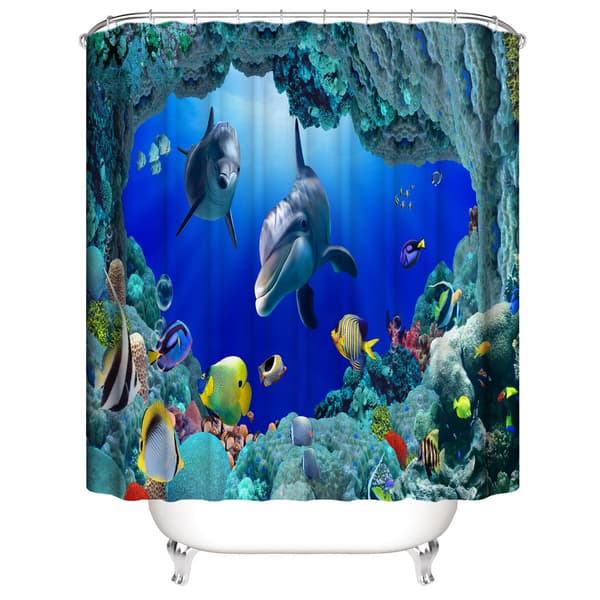 Duschdraperi med delfin 180*180 cm, Duschdraperi med hav