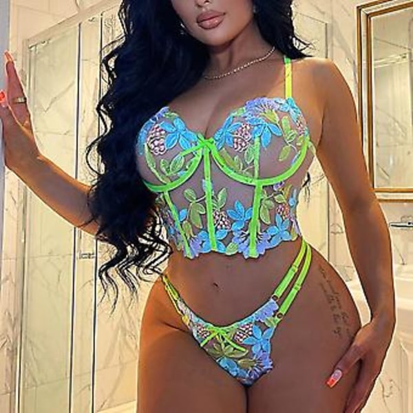 Naisten seksikäs alusasu G-string Babydoll yöasu rintaliivisetti yöpuku alusvaatteet (S)