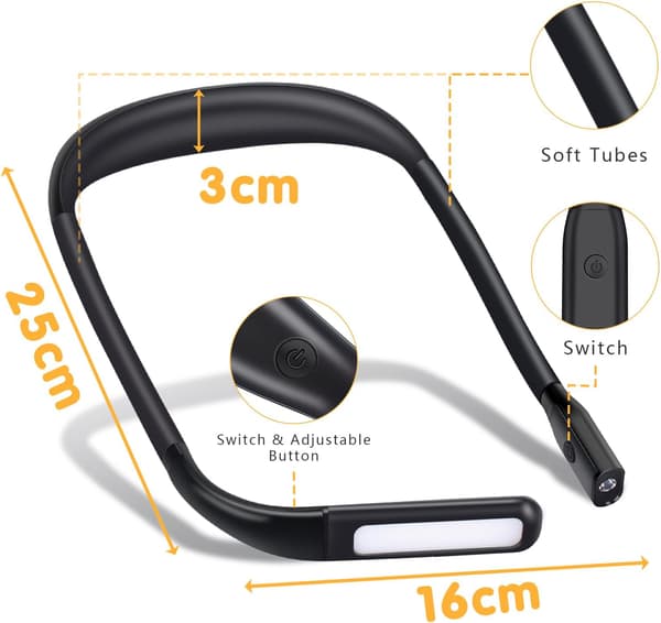Halslæsningslampe, Fleksibel USB Genopladelig LED Boglampe til