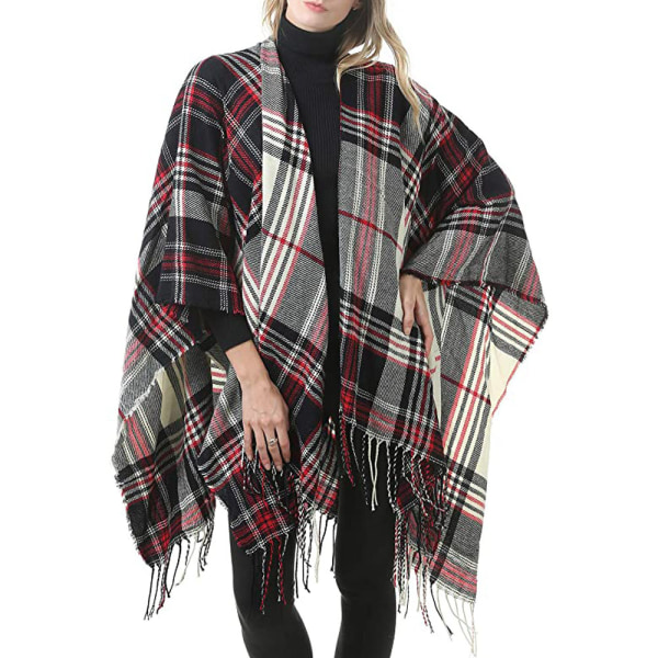 Kvinders Varme Sjal Wrap Åben Front Poncho Cape Farve Blok Sjal