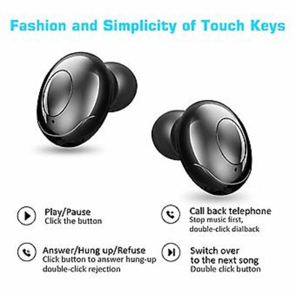 Bluetooth 5.0 Headset TWS Trådløse Hodetelefoner Ørepropper Støyreduserende Vanntett (Svart)