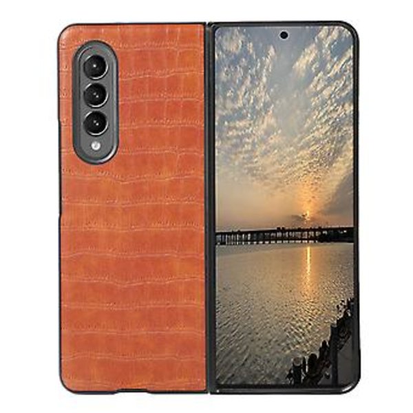 Krokodille-tekstur PU-lærveske for Samsung Galaxy Z Fold4 (Lys brun)