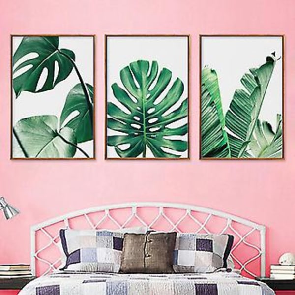 Wekity Botaniska Väggkonsttryck Set om 3 Tropiska Blad Canvas Dekoration Växtblad Boho Väggdekor Bilder Gröna Boho Posters Konstset Badrumsvägg
