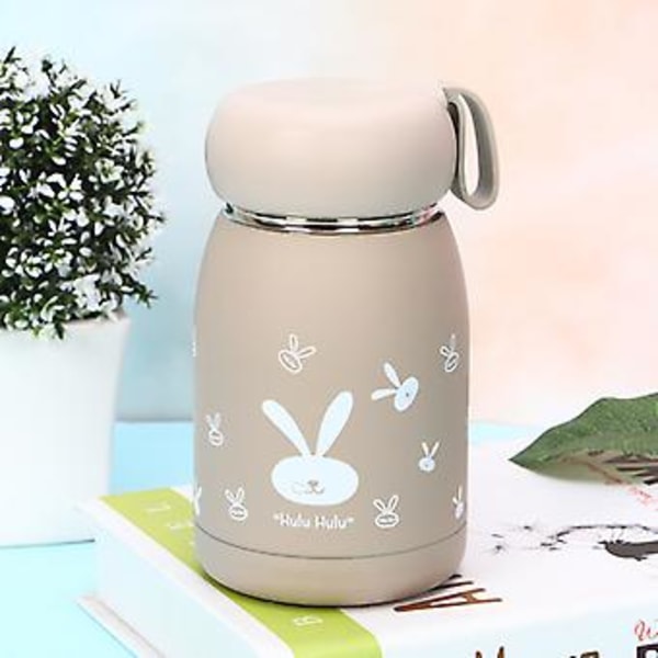 JUSCH Søt mini termos for barn i rustfritt stål, studentvannflaske, utendørs bærbar kopp 11OZ (grå) (WZ1455)