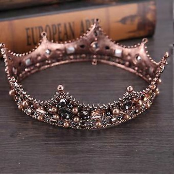 Elegant tiara krona barock stil brud strass glänsande bröllopstillbehör (Silver)